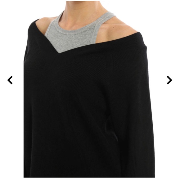 T by ALEXANDER WANG off the shoulder sweater black grey small knit S - Picture 2 of 9